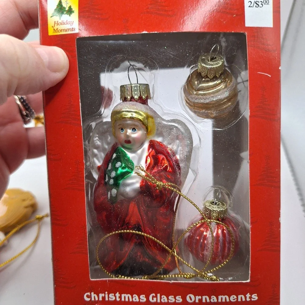 Lot of 5 Angel Theme Christmas Ornaments Vintage Wax Wood‎ & Glass